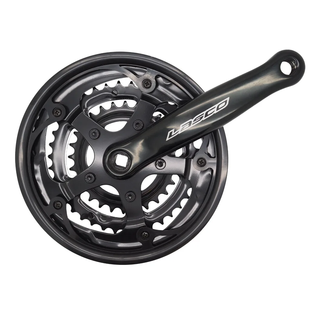 Kettenrad-Garnitur Lasco 3-fach.schwarz 48/38/28 Zähne mit Hosenschutz 122mm Für Achse 4-Kant 122mm (18)