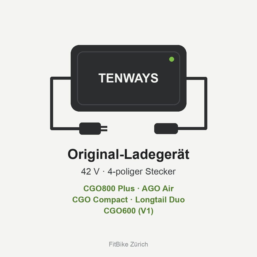 TENWAYS Ladegerät 4-Pin für CGO800 Plus, AGO Air, CGO Compact und Longtail Duo